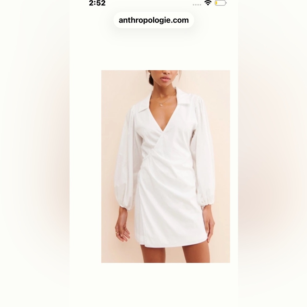 Anthropologie Steele Ciper White V-Neck Long Sleeve Mini Dress
